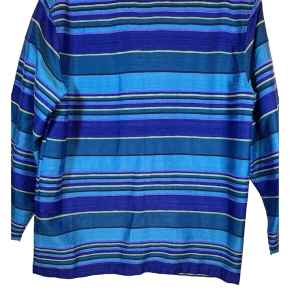 Vintage Chico's Jacket Blazer Women's Size Medium 100% Silk Striped‎ Blue Y2K - Picture 8 of 11